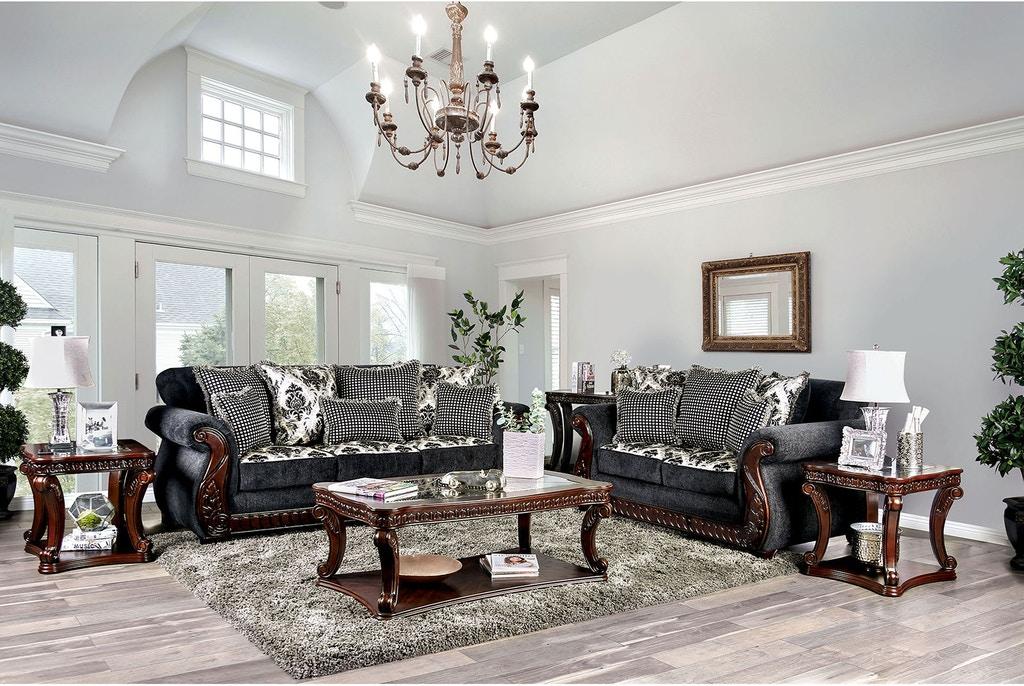 Traditional Sofa Loveseat and Coffee Table Set SM6218-6PC Whitland & Walworth SM6218-6PC in Black Chenille