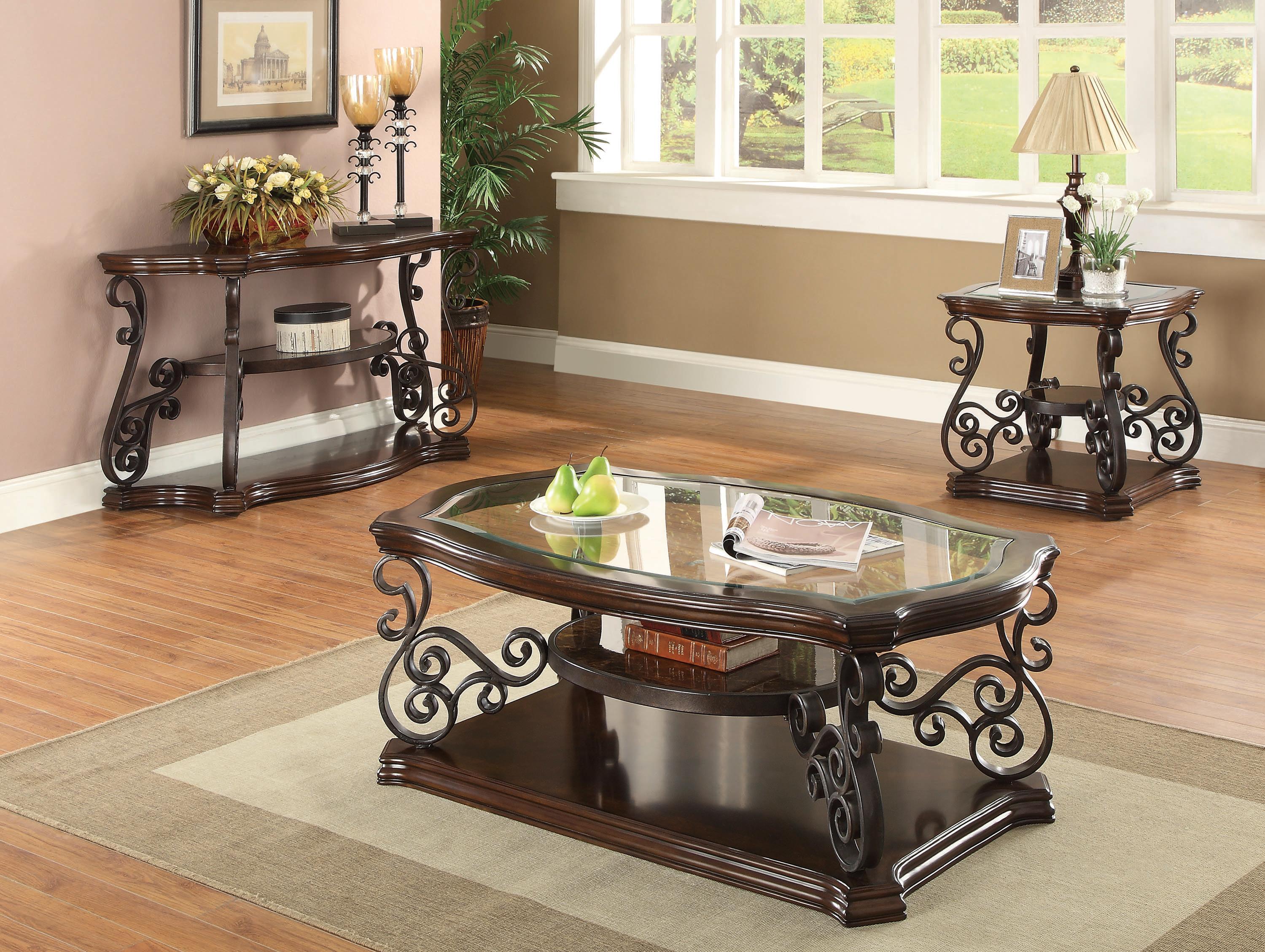 Traditional Coffee Table Set 702448-S3 702448-S3 in Merlot 