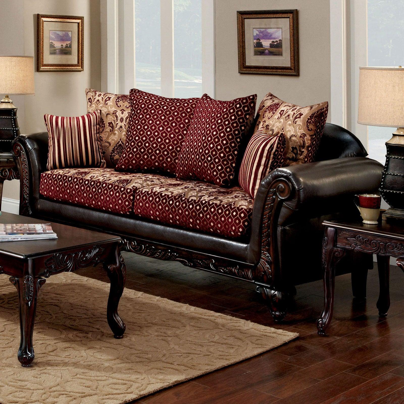 

    
Burgundy & Brown Chenille Sofa ELLIS SM7507N-SF Furniture of America Traditional
