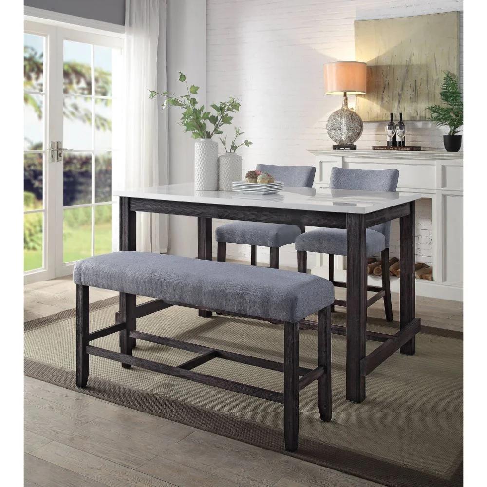 Traditional Counter Height Bench Yelena 72943 in Espresso, White Fabric
