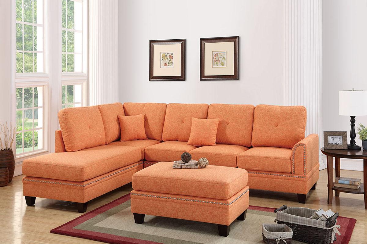 

    
Orange Fabric Upholstered 2-Pcs Sectional Sofa Set F6514 Poundex Traditional

