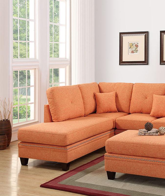 

    
Orange Fabric Upholstered 2-Pcs Sectional Sofa Set F6514 Poundex Traditional
