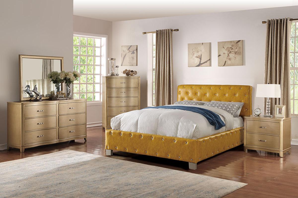 Traditional Platform Bed F9390 F9390Q in Orange Faux Leather