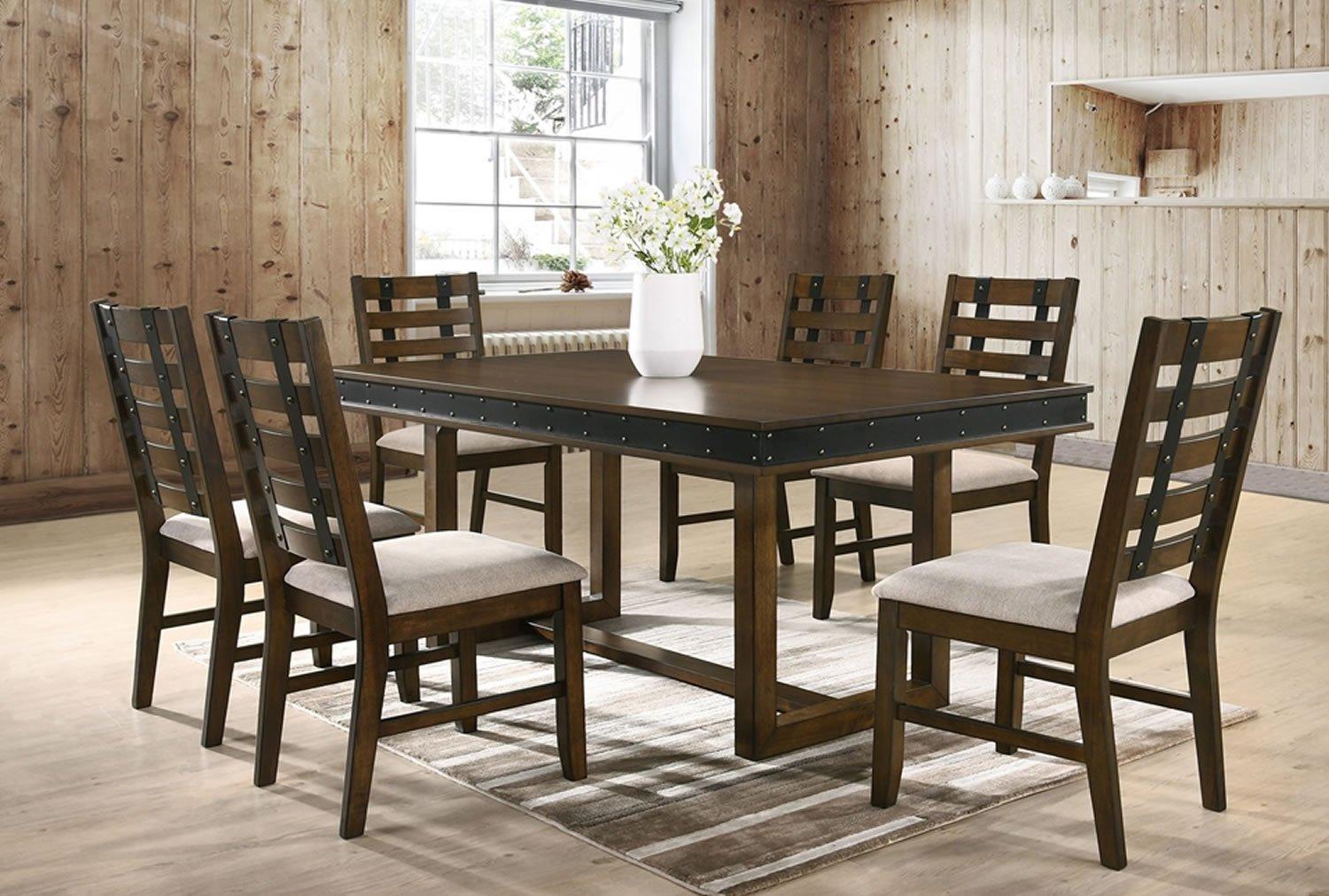 Traditional Dining Sets D8005 DINING SET D8005 DINING SET-7 in Brown, Beige Fabric