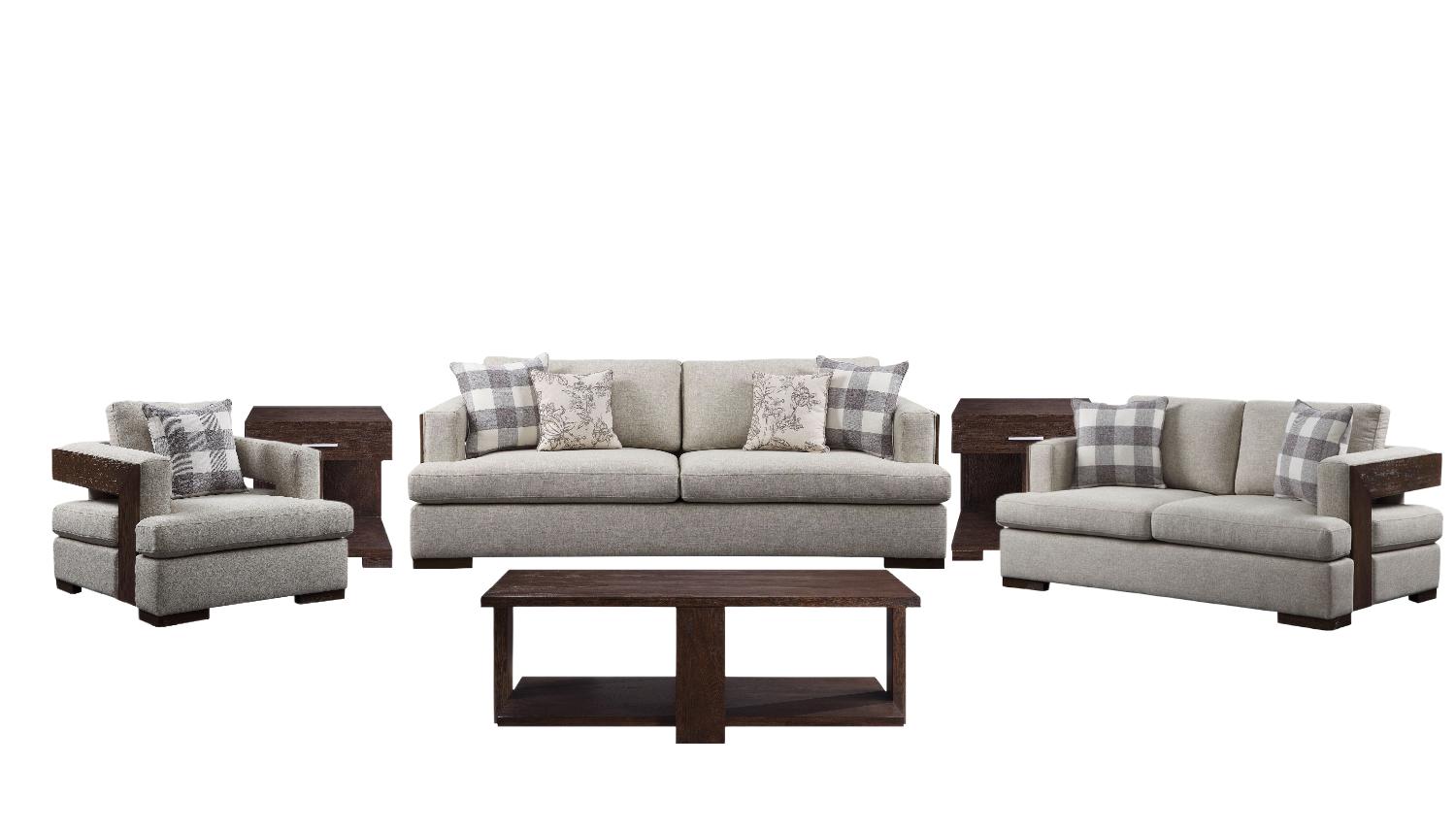 Transitional Sofa Loveseat Chair Coffee Table Two End Tables Niamey 54850-6pcs in Beige Fabric