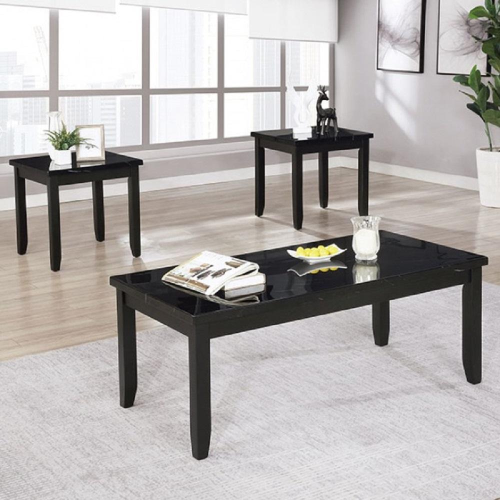 Transitional Coffee Table and 2 End Tables CM4544BK-3PK Adina CM4544BK-3PK in Black 