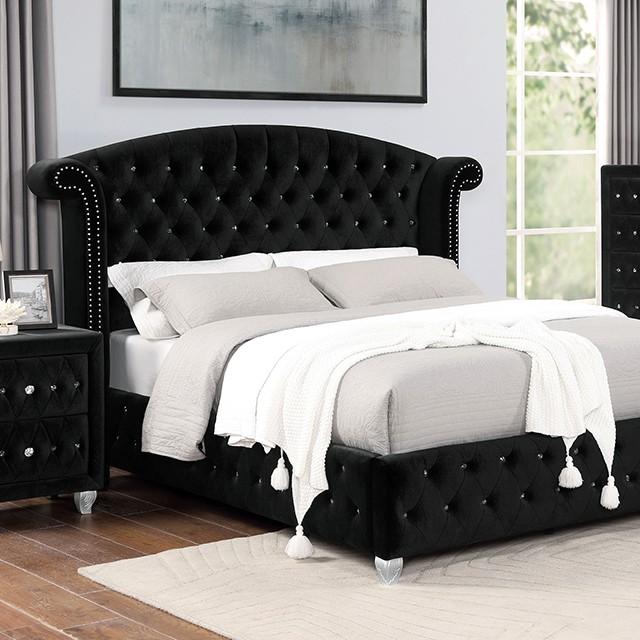 

    
Transitional Black Solid Wood Queen Bedroom Set 6pcs Furniture of America CM7130BK Zohar
