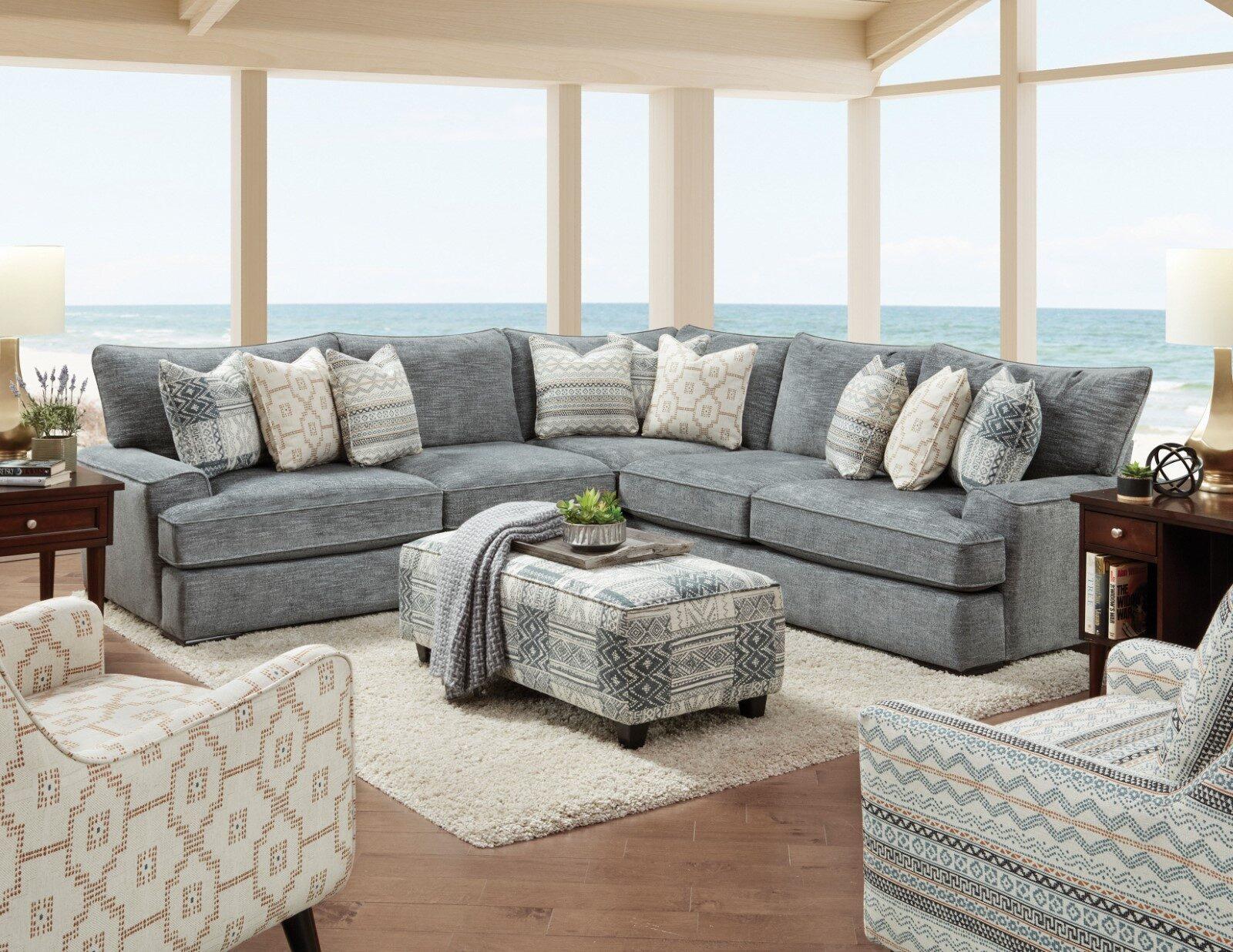 Transitional Sectional Sofa Chair and Ottoman SM8186-4PC Eastleigh SM8186-4PC in Blue Chenille
