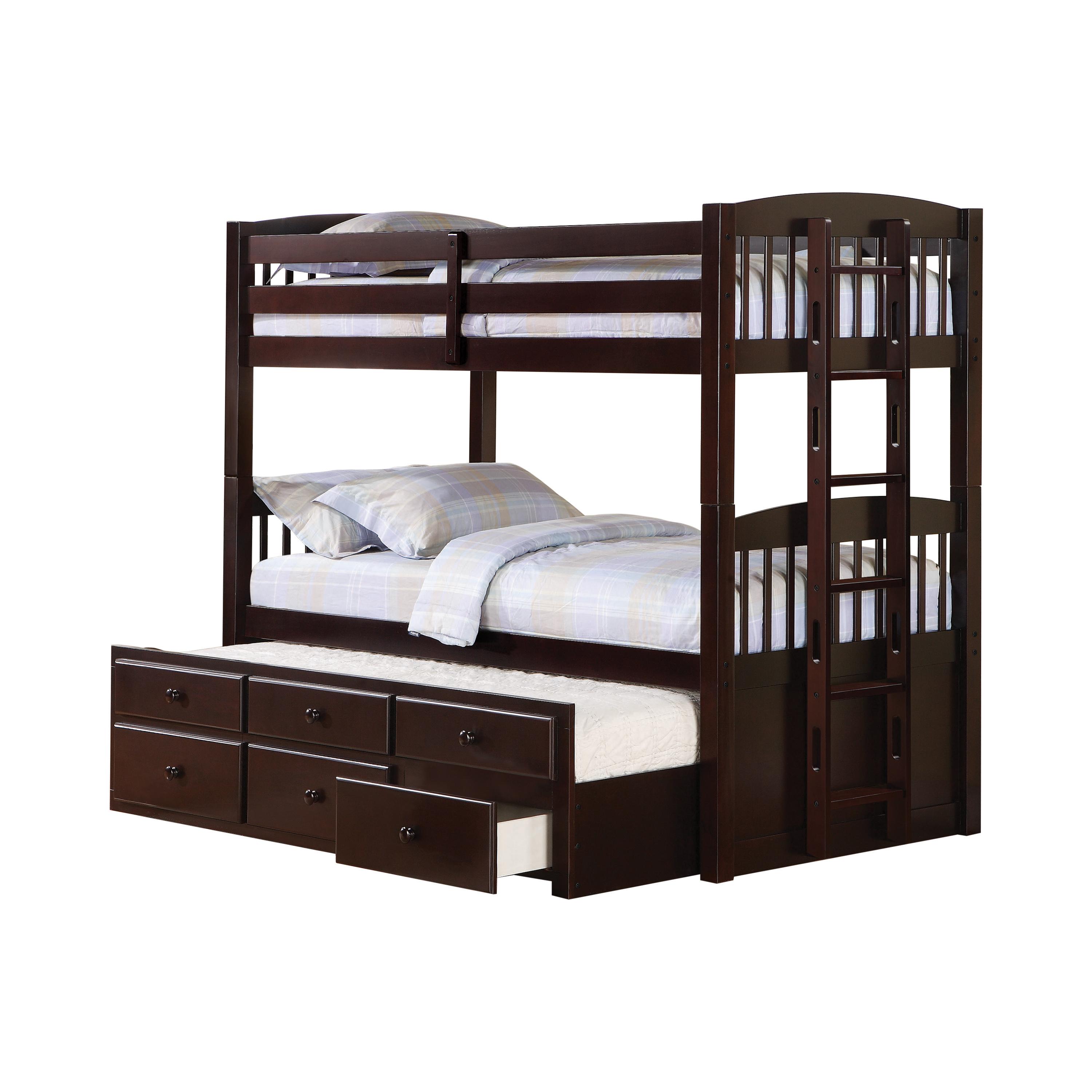 

    
Transitional Cappuccino Solid Pine Twin/Twin Bunk Bed w/Trundle Coaster 460071 Kensington
