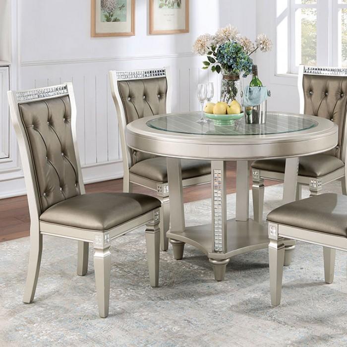 

    
Transitional Champagne Solid Wood Dining Table Furniture of America CM3158RT Adelina
