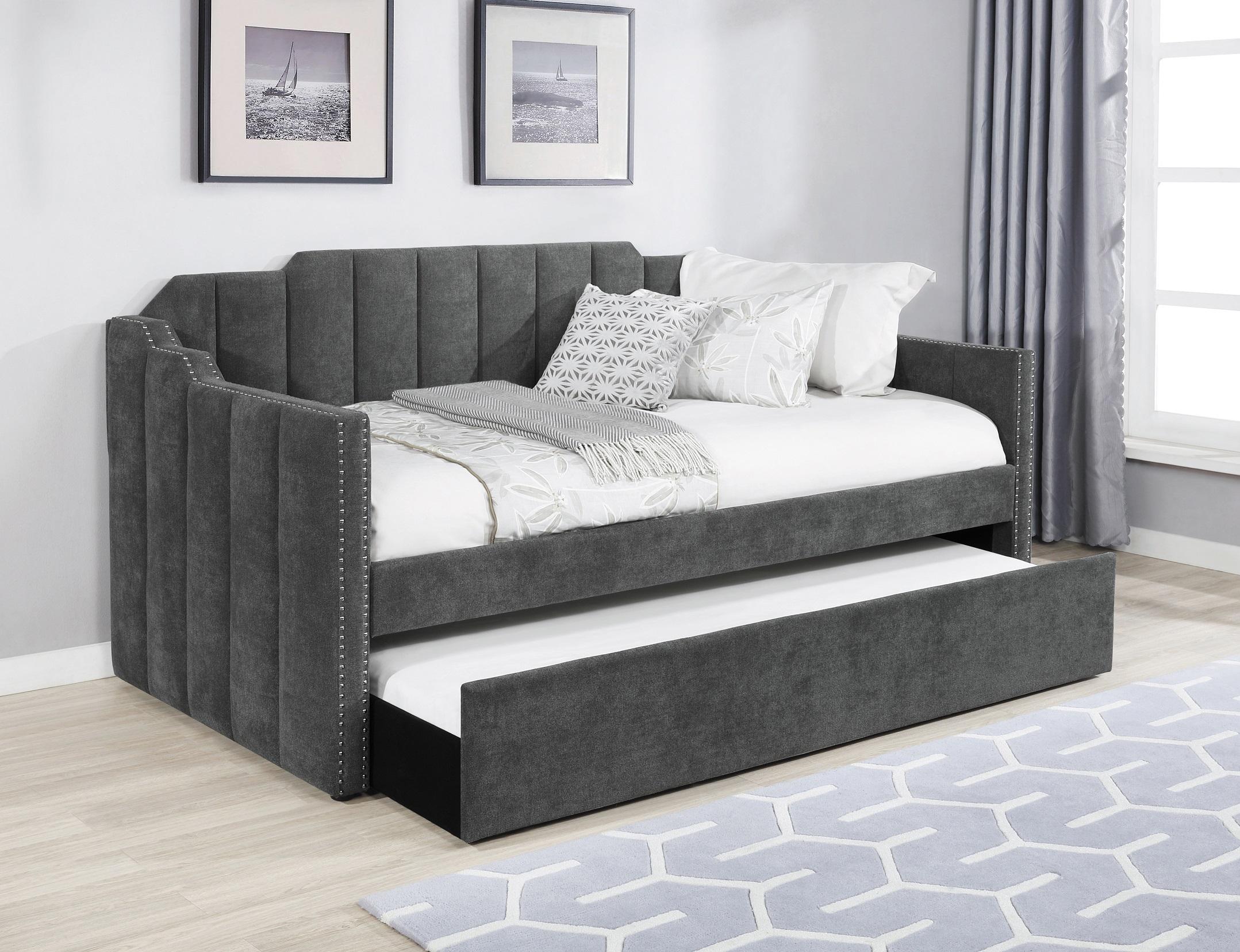 

    
315962 Transitional Charcoal Velvet Pine Twin Daybed w/Trundle Coaster 315962

