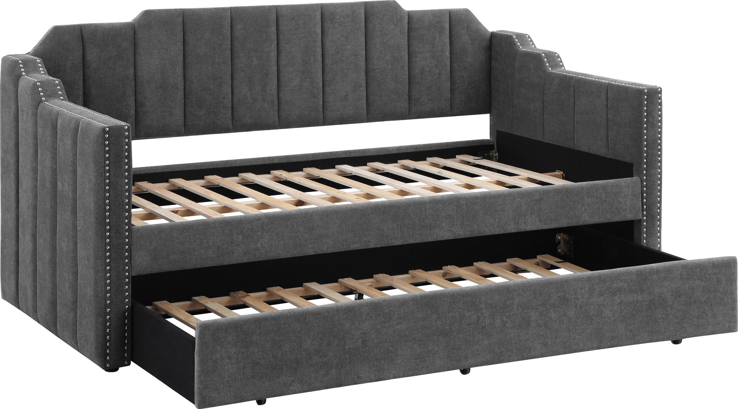 

    
Transitional Charcoal Velvet Pine Twin Daybed w/Trundle Coaster 315962
