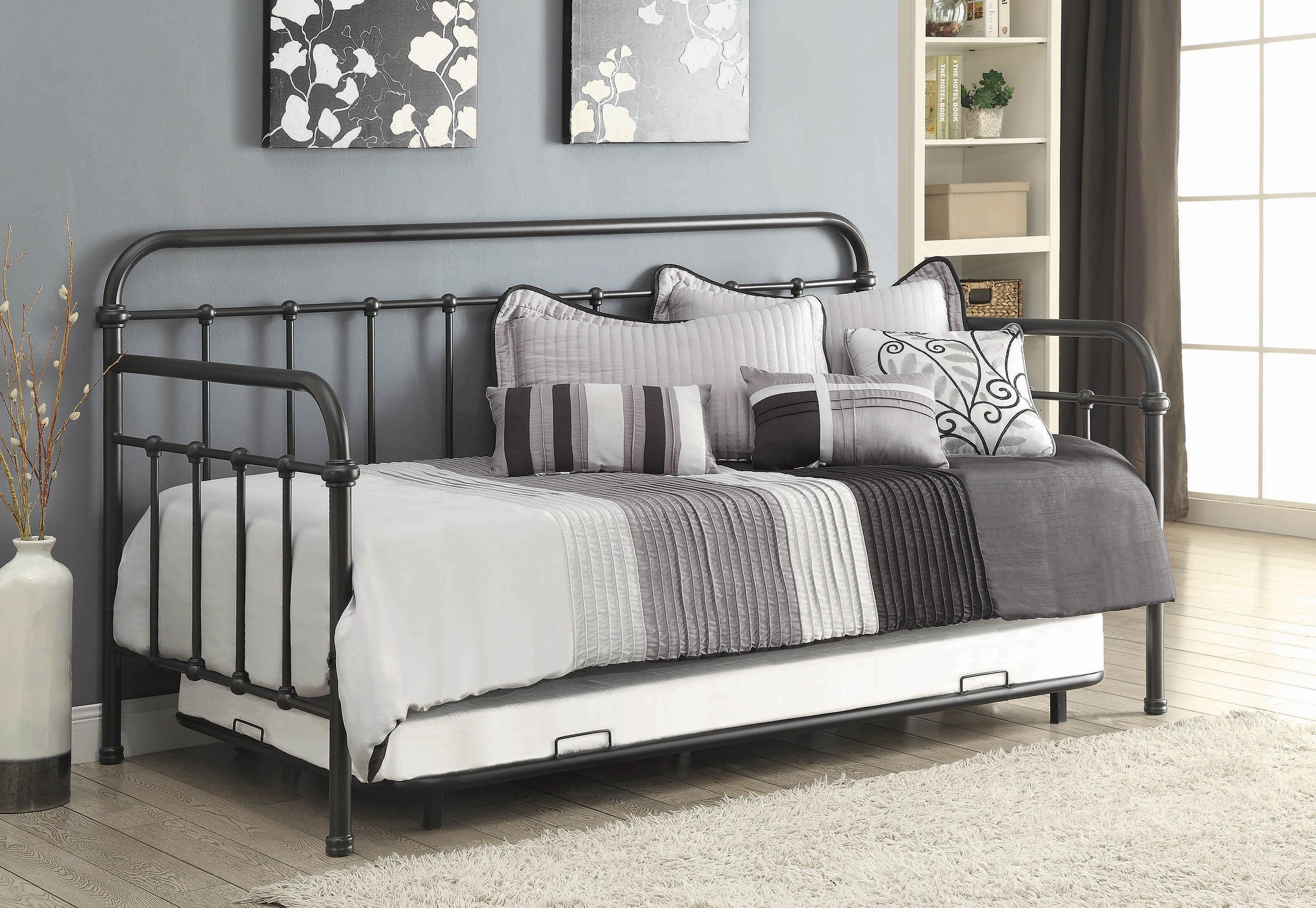 

    
Transitional Dark Bronze Finish Steel Twin Daybed w/Trundle Coaster 300398
