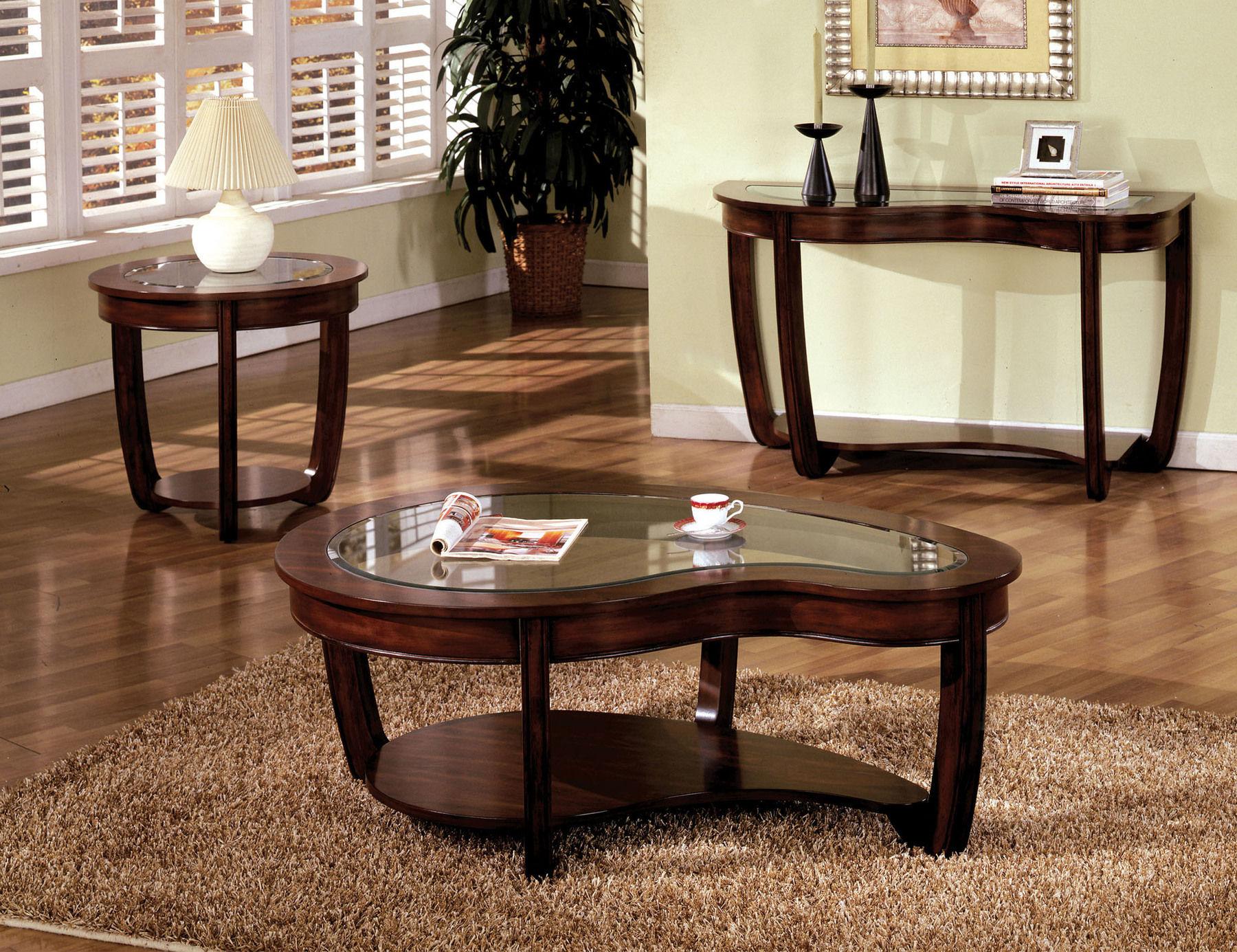 Transitional Coffee Table and 2 End Tables CM4336C-3PC Crystal Falls CM4336C-3PC in Dark Cherry 