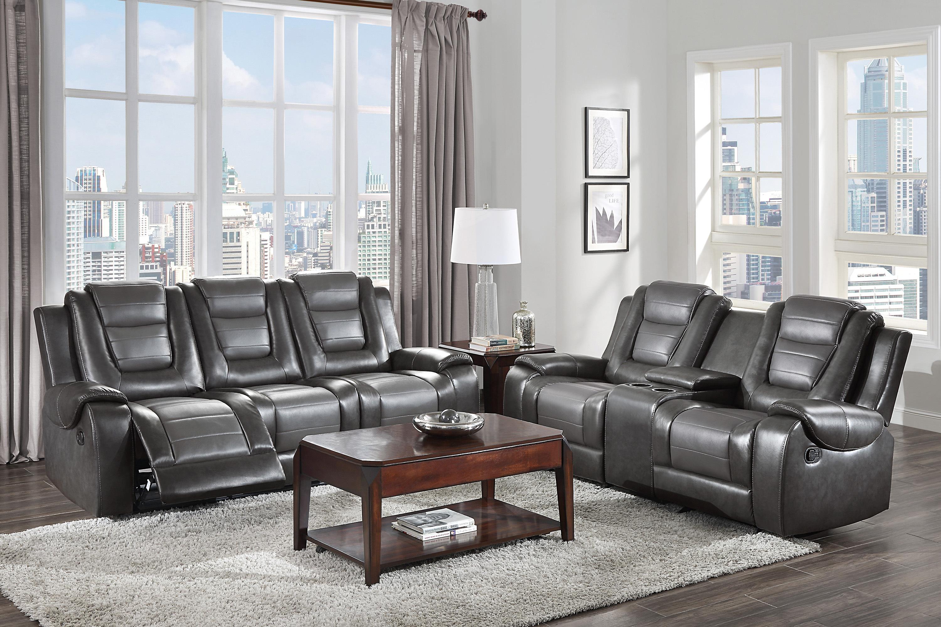 Transitional Reclining Set 9470GY-2PC Briscoe 9470GY-2PC in Light Gray, Dark Gray Faux Leather