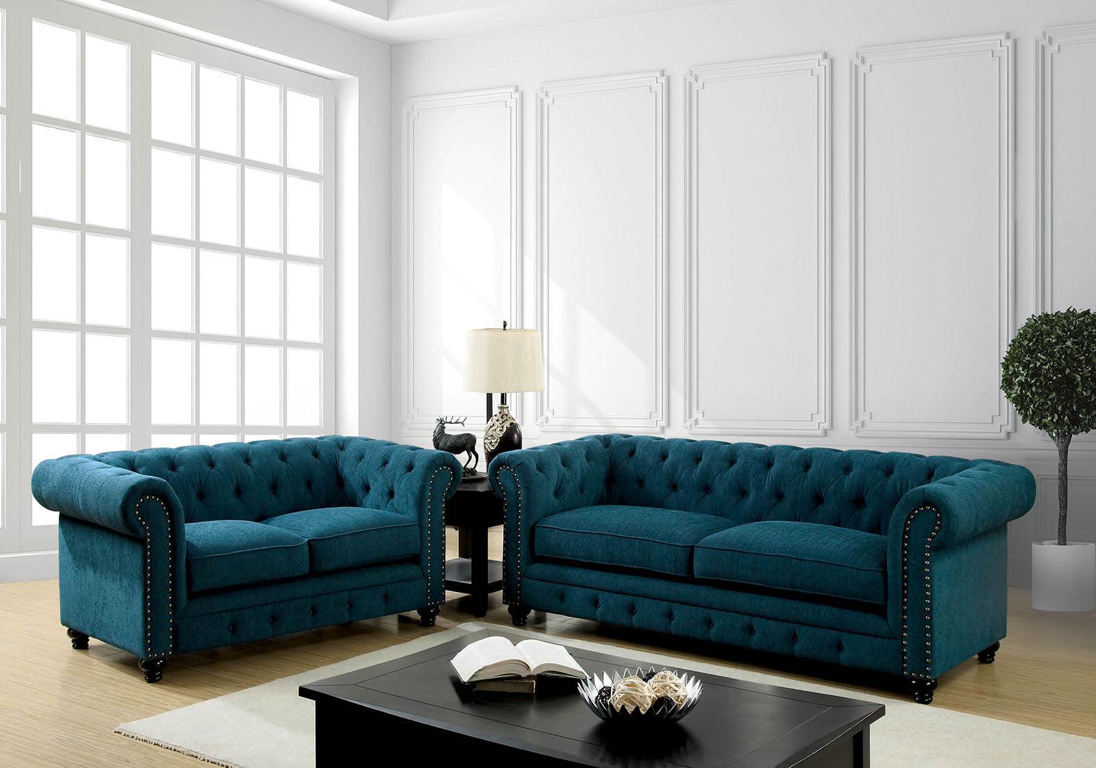 

    
Transitional Dark Teal Sofa and Loveseat Furniture of America Stanford
