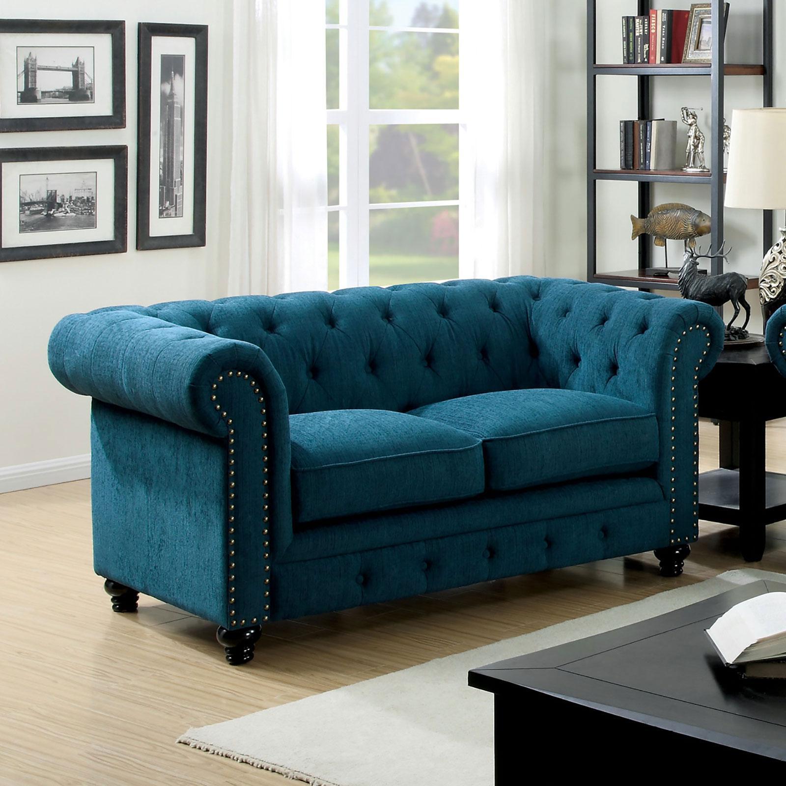 

                    
Furniture of America CM6269TL-2PC Stanford Sofa and Loveseat Set Teal Linen-like Fabric Purchase 
