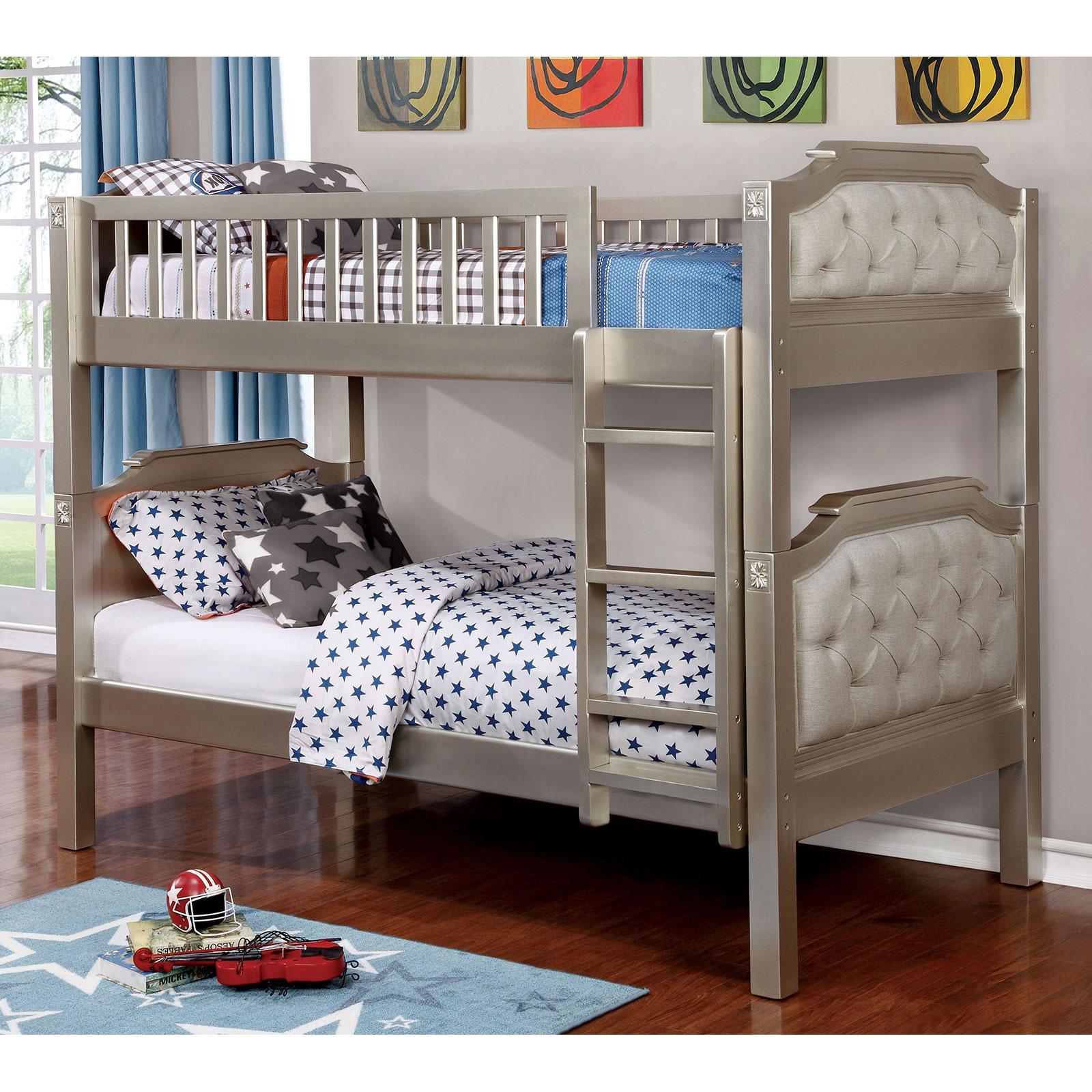 

    
Transitional Fabric Upholstery Bunk Bed in Silver Beatrice Furniture of America
