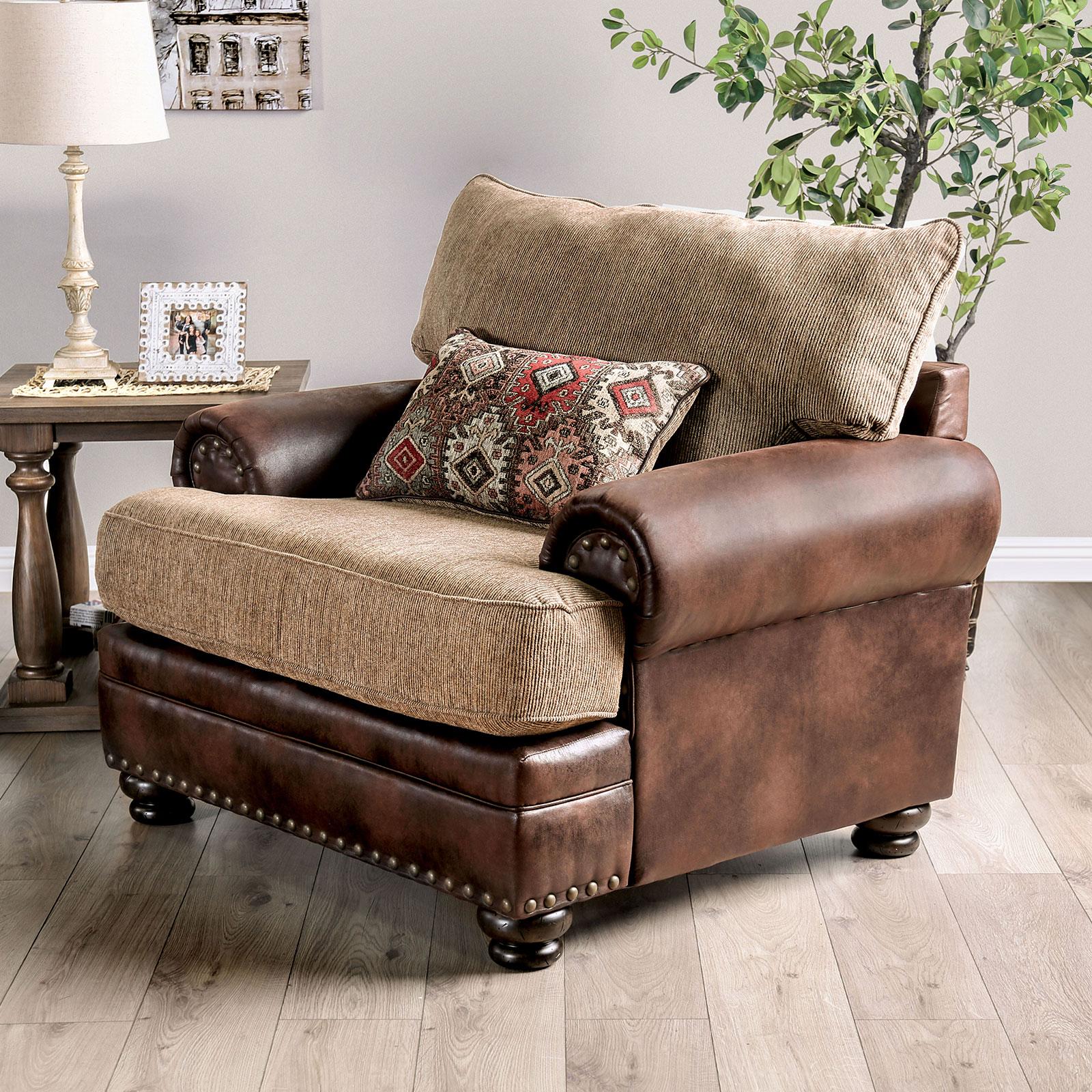 Transitional Arm Chair FLETCHER SM5148-CH SM5148-CH in Brown Leatherette