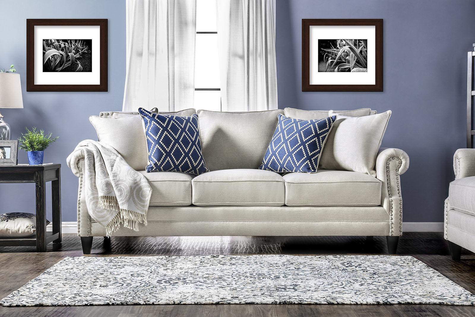 

    
Beige Linen-like Fabric Sofa GIOVANNI SM2672-SF Furniture of America Classic
