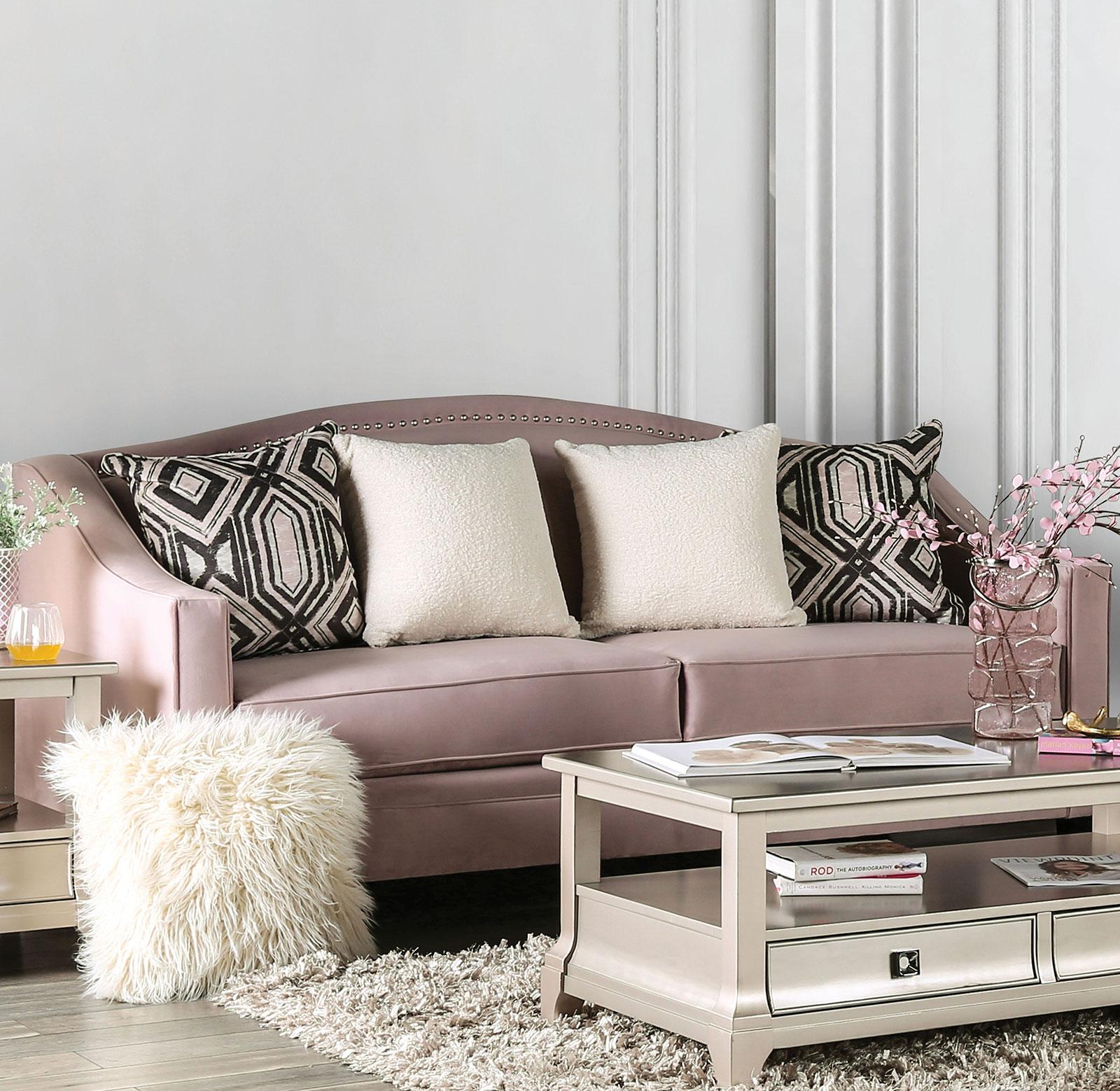 Transitional Sofa CAMPANA SM2682-SF SM2682-SF in Pink Fabric