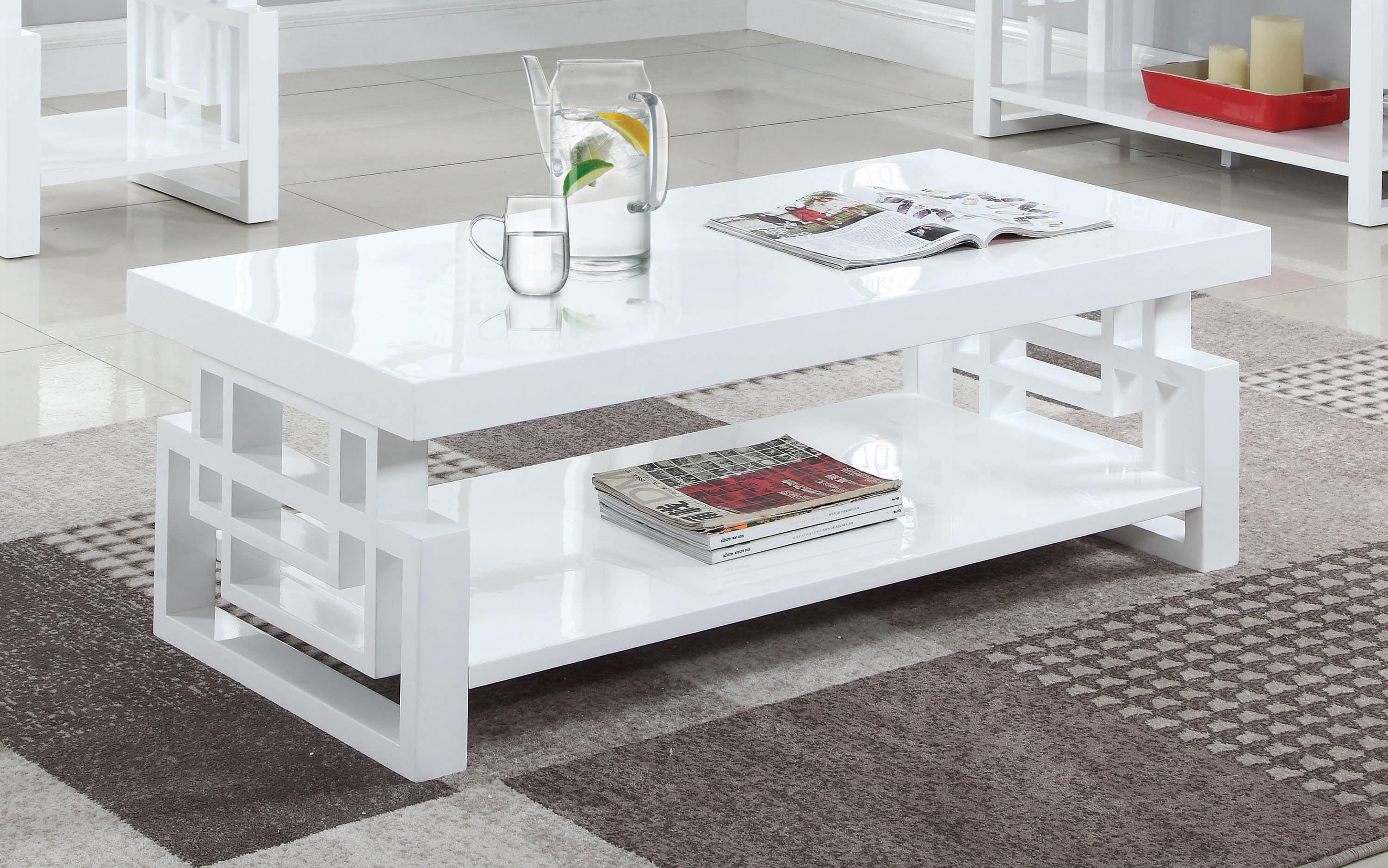 

    
Transitional Glossy White Wood Coffee Table Coaster 705708
