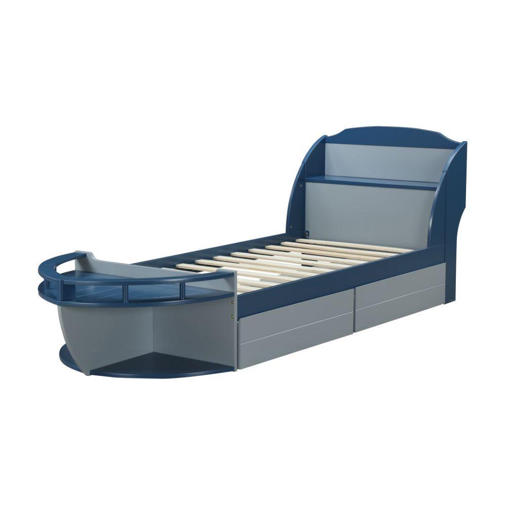 

    
Transitional Gray & Navy Boat Shaped Twin Bed + Drawers by Acme Neptune II 30620T-3pcs
