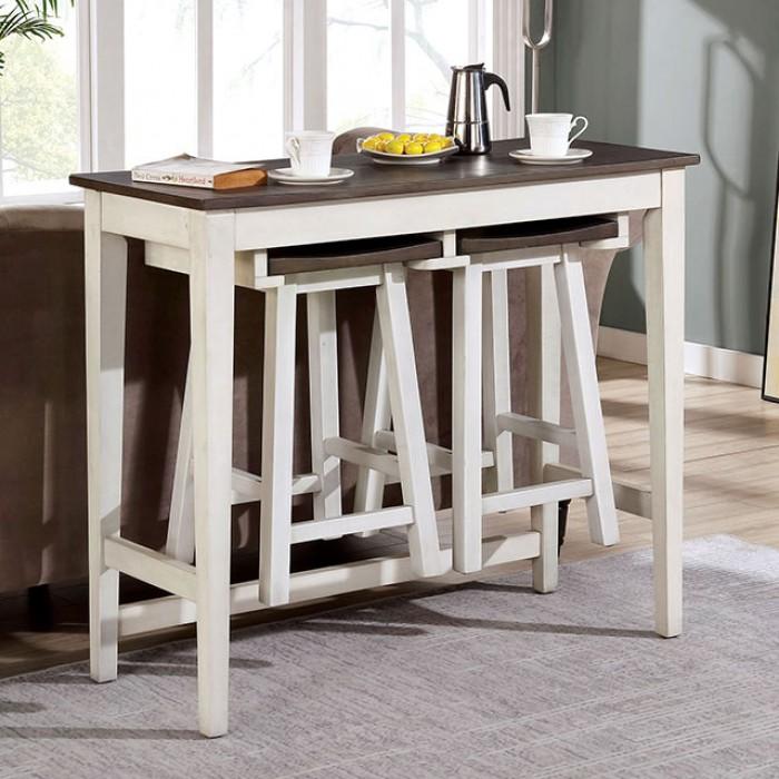 

    
Transitional Gray & White Solid Wood Bar Table Set 3pcs Furniture of America CM3475WH-PT-3PK Elinor
