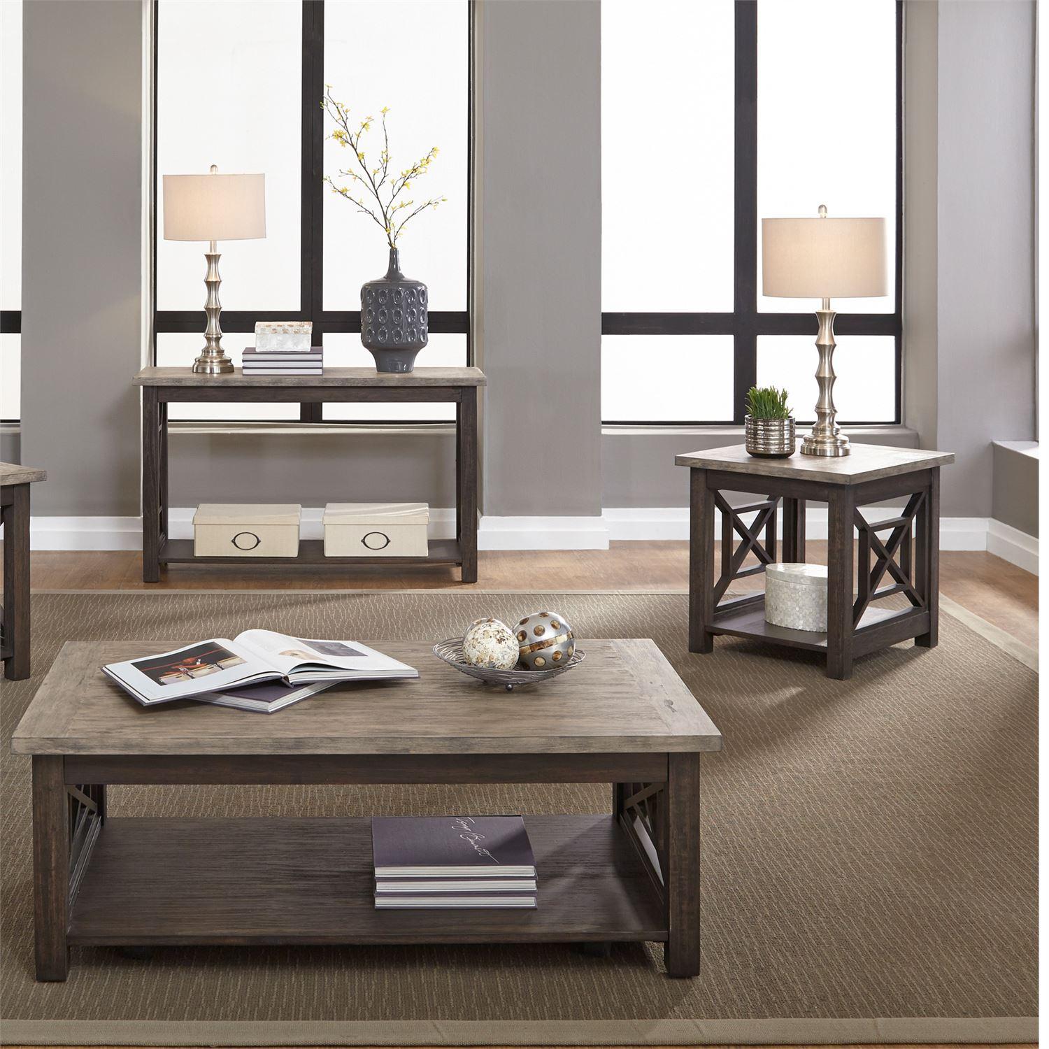 Transitional Coffee Table Set Heatherbrook  (422-OT) Coffee Table Set 422-OT-3PCS in Gray 
