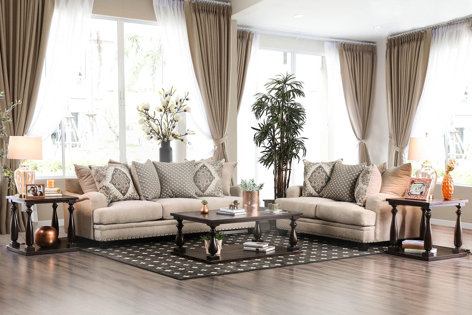 Transitional Sofa and Loveseat Set SM3074-2PC Jaylinn SM3074-2PC in Light Brown Chenille