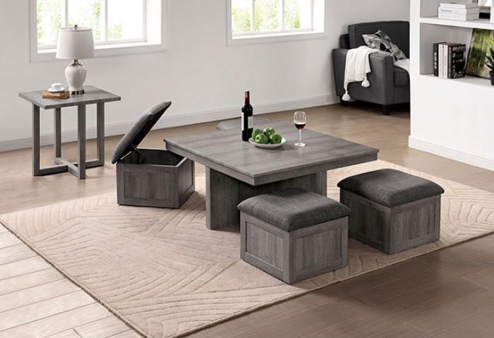 

    
Transitional Light Gray Coffee Table and 4 Ottomans Furniture of America CM4536C Radnor
