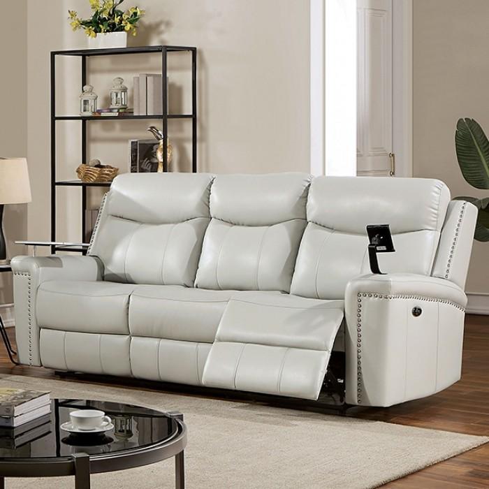 Transitional Power Reclining Sofa Florine Power Reclining Sofa CM6252LG-SF-PM-S CM6252LG-SF-PM-S in Light Gray Leatherette