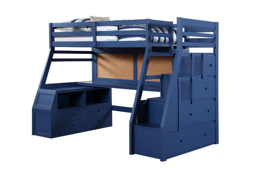 Transitional Loft Bed Jason II 37455 in Navy blue 