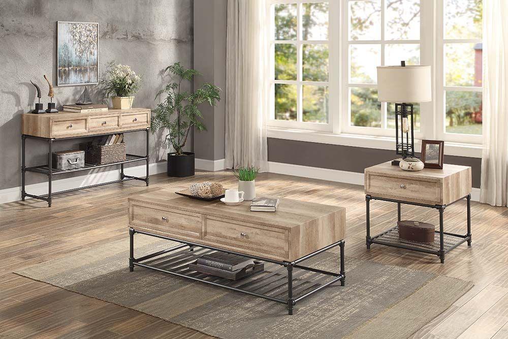 Transitional Coffee Table End Table Sofa Table Brantley LV00748-3pcs in Oak 