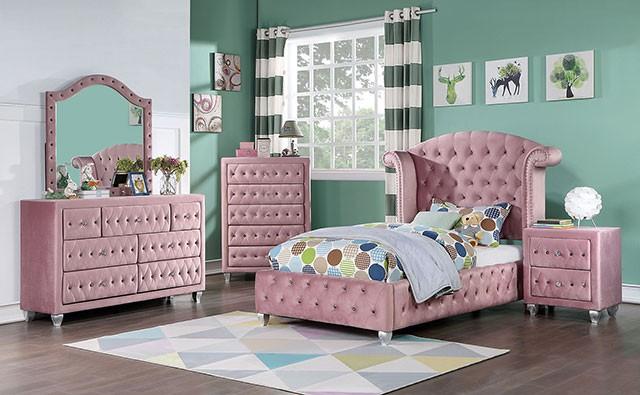 

    
Transitional Pink Solid Wood Twin Bedroom Set 3pcs Furniture of America CM7130PK-T Zohar
