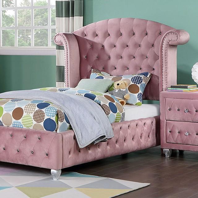 

    
Transitional Pink Solid Wood Twin Bedroom Set 3pcs Furniture of America CM7130PK-T Zohar
