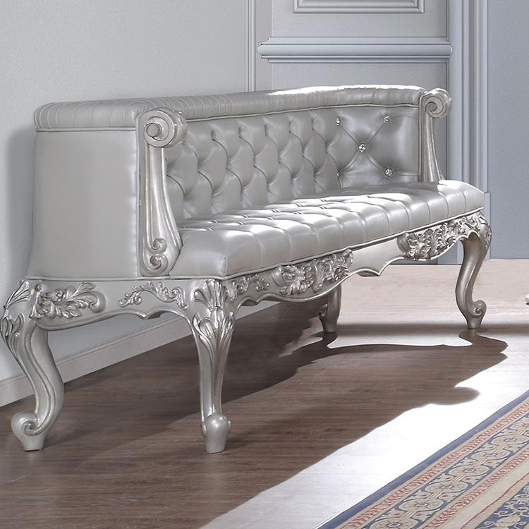 Traditional Bench HD-1808 HD-BEN1808 in Silver Faux Leather