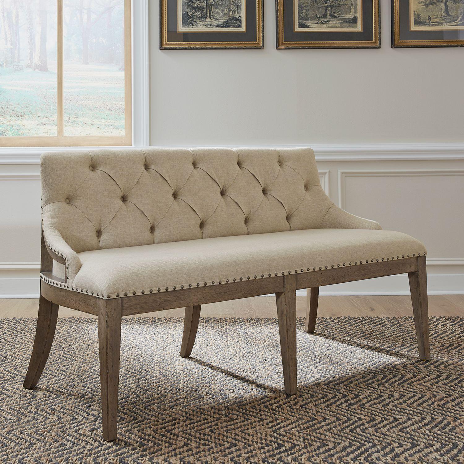 Transitional Dining Bench Americana Farmhouse (615-DR) 615-C6501B in Taupe, Black Linen