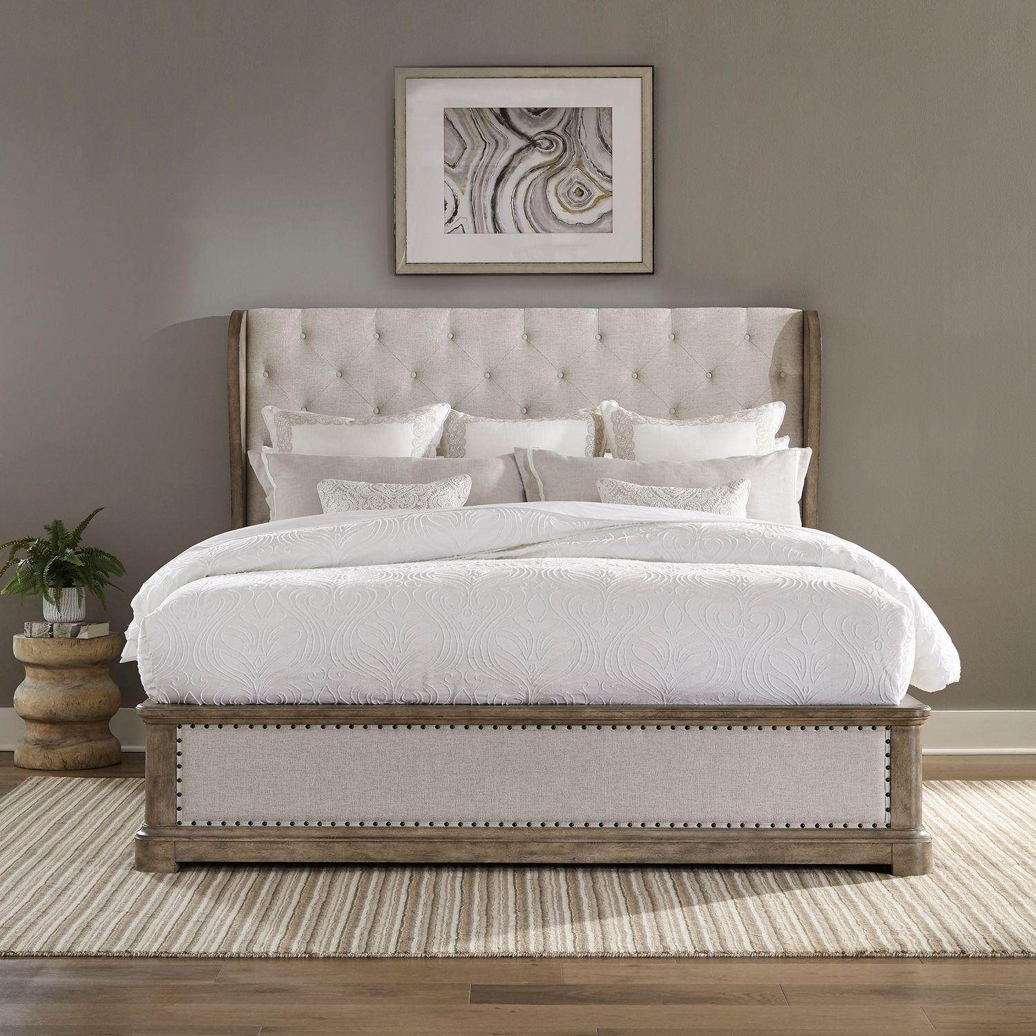 Transitional Platform Bed Town & Country (711-BR) 711-BR-KSH in Taupe Linen