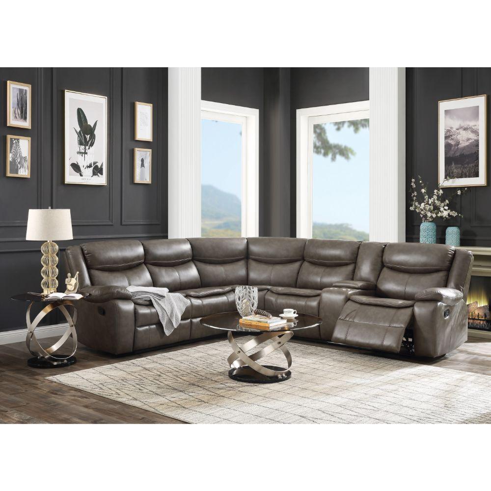 

    
Transitional Taupe Leather-Aire Match L-shaped Sectional Sofa by Acme Tavin 52540
