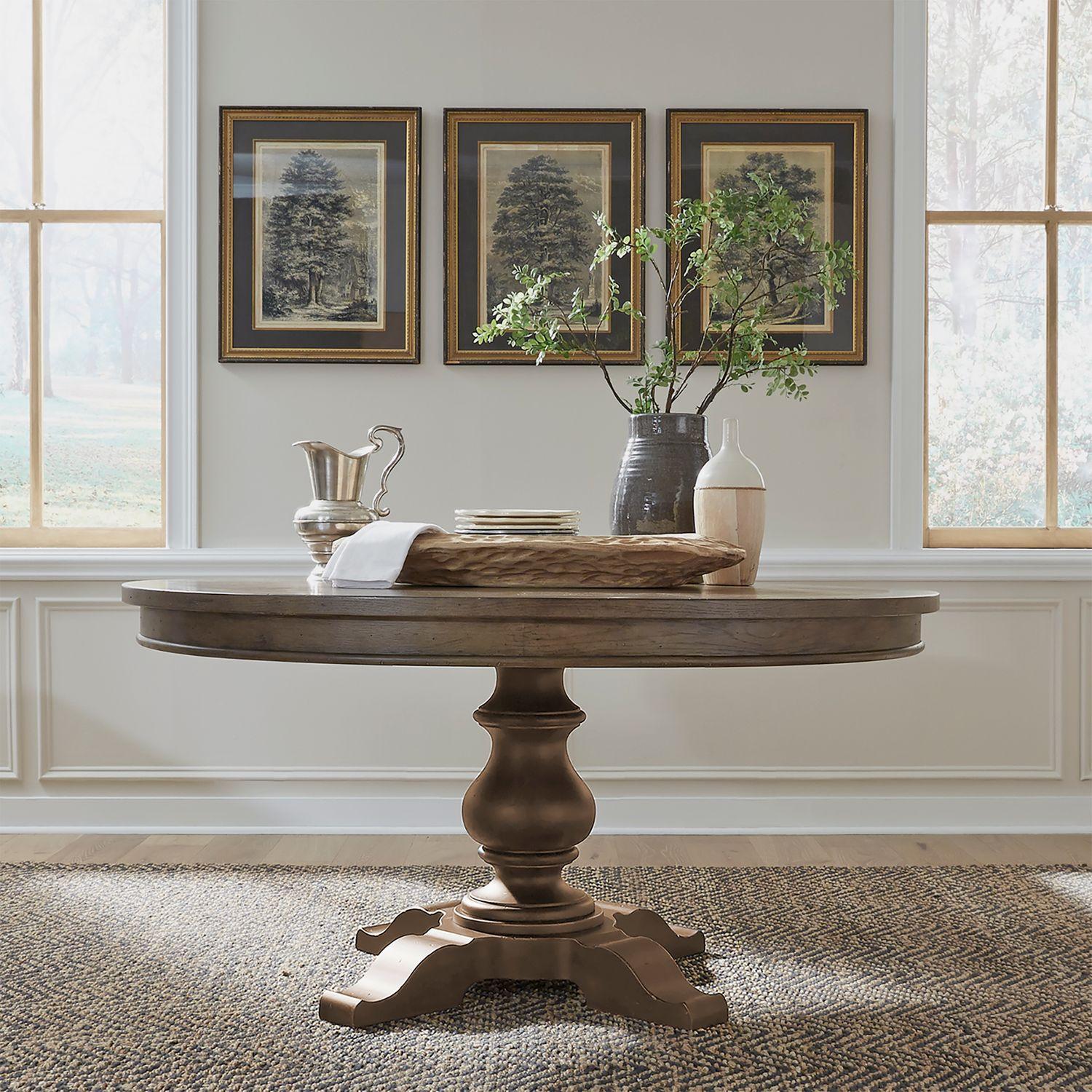 Transitional Dining Table Americana Farmhouse (615-DR) 615-DR-PED in Taupe, Black 
