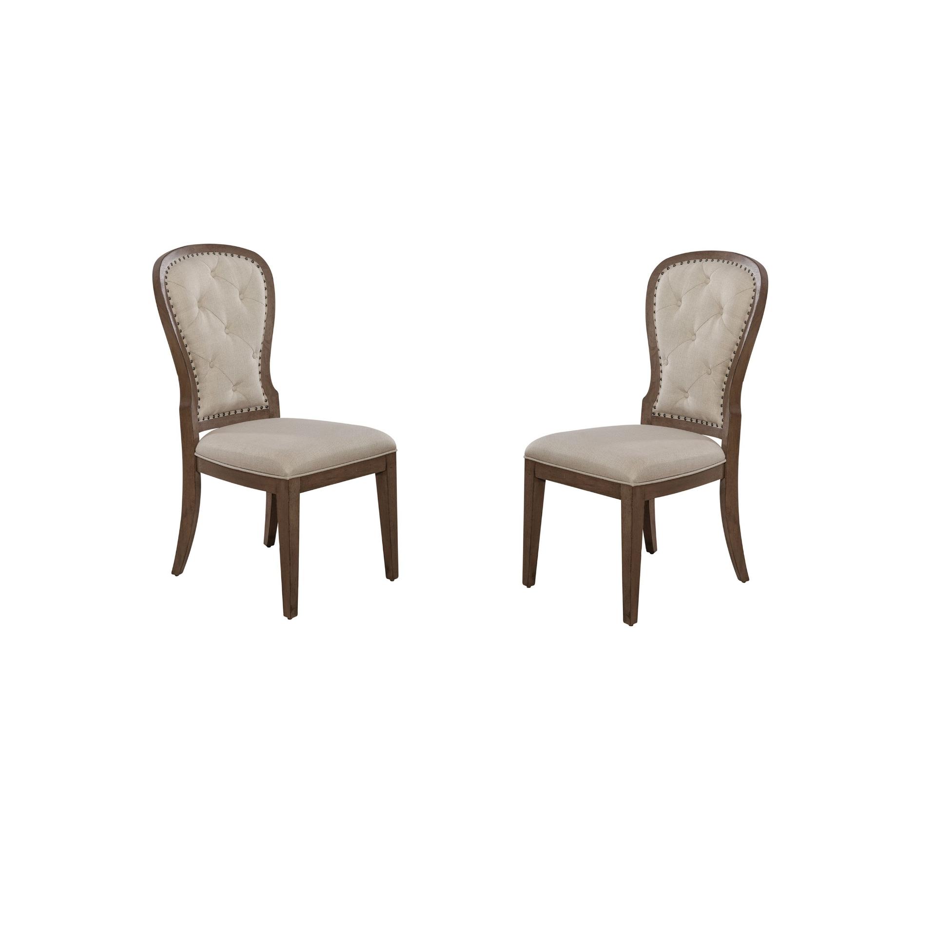 Transitional Dining Chair Set Americana Farmhouse (615-DR) 615-C0501S-Set-2 in Taupe, Black Linen