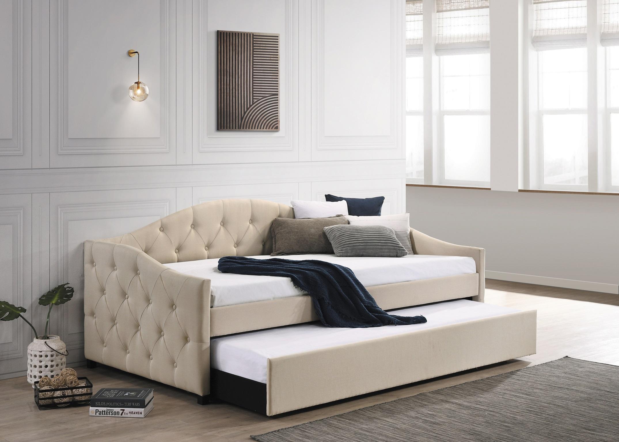 

    
300639 Transitional Taupe Woven Fabric & Poplar Twin Daybed w/Trundle Coaster 300639 Sadie
