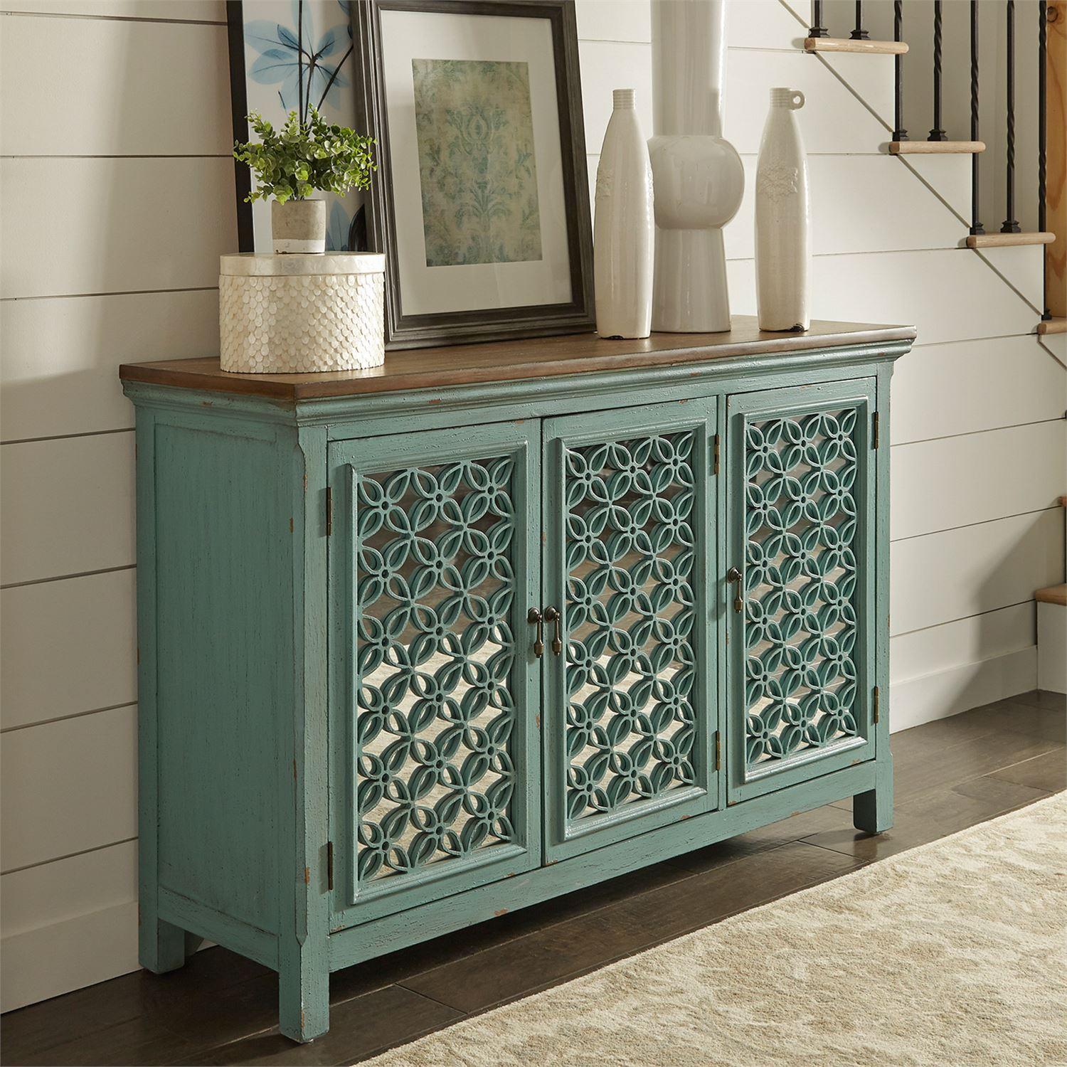 

    
Transitional Turquoise Wood Console Table 2011-AC5636 Liberty Furniture

