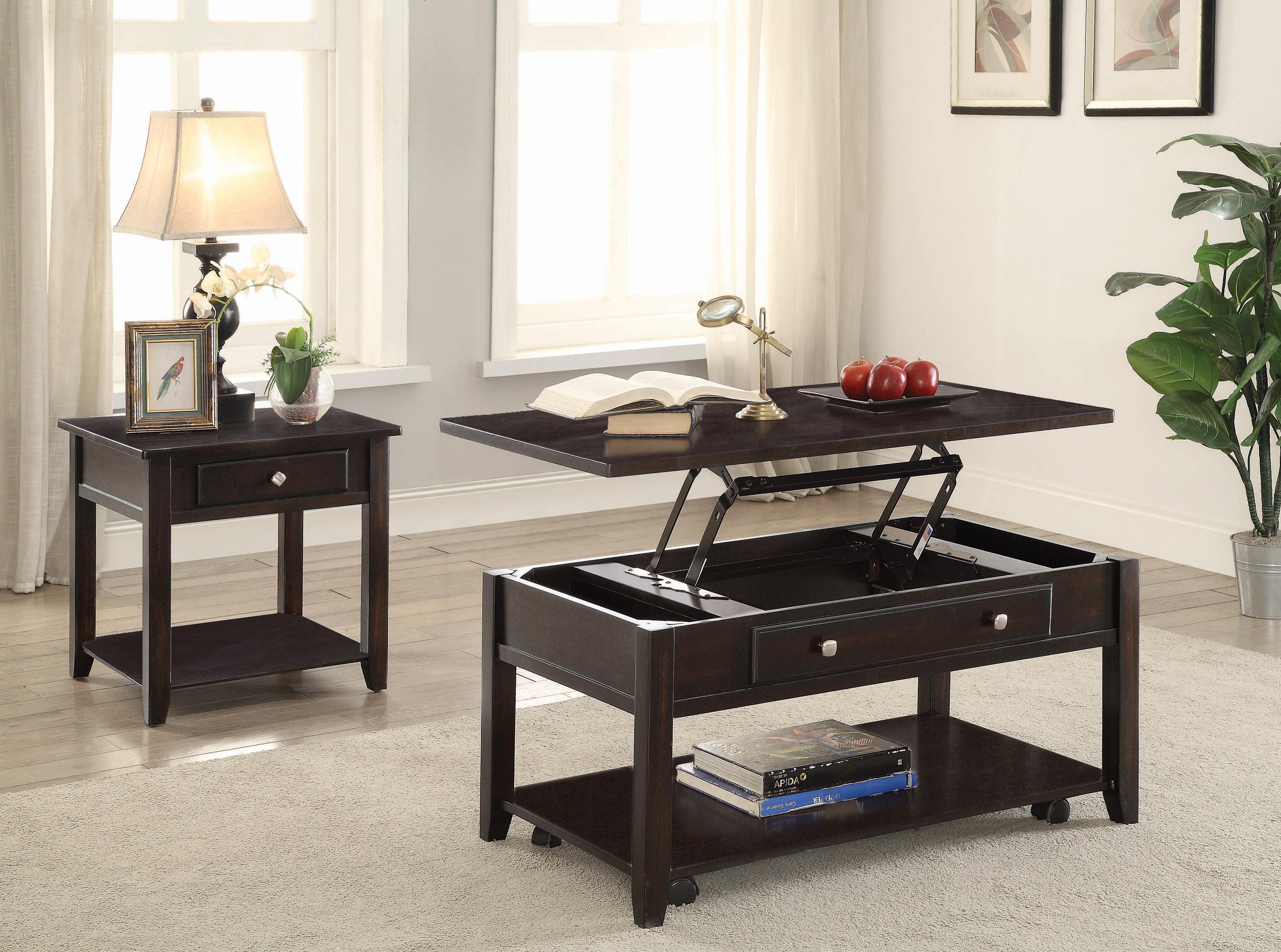 Transitional Coffee Table Set 721038-S2 721038-S2 in Walnut 