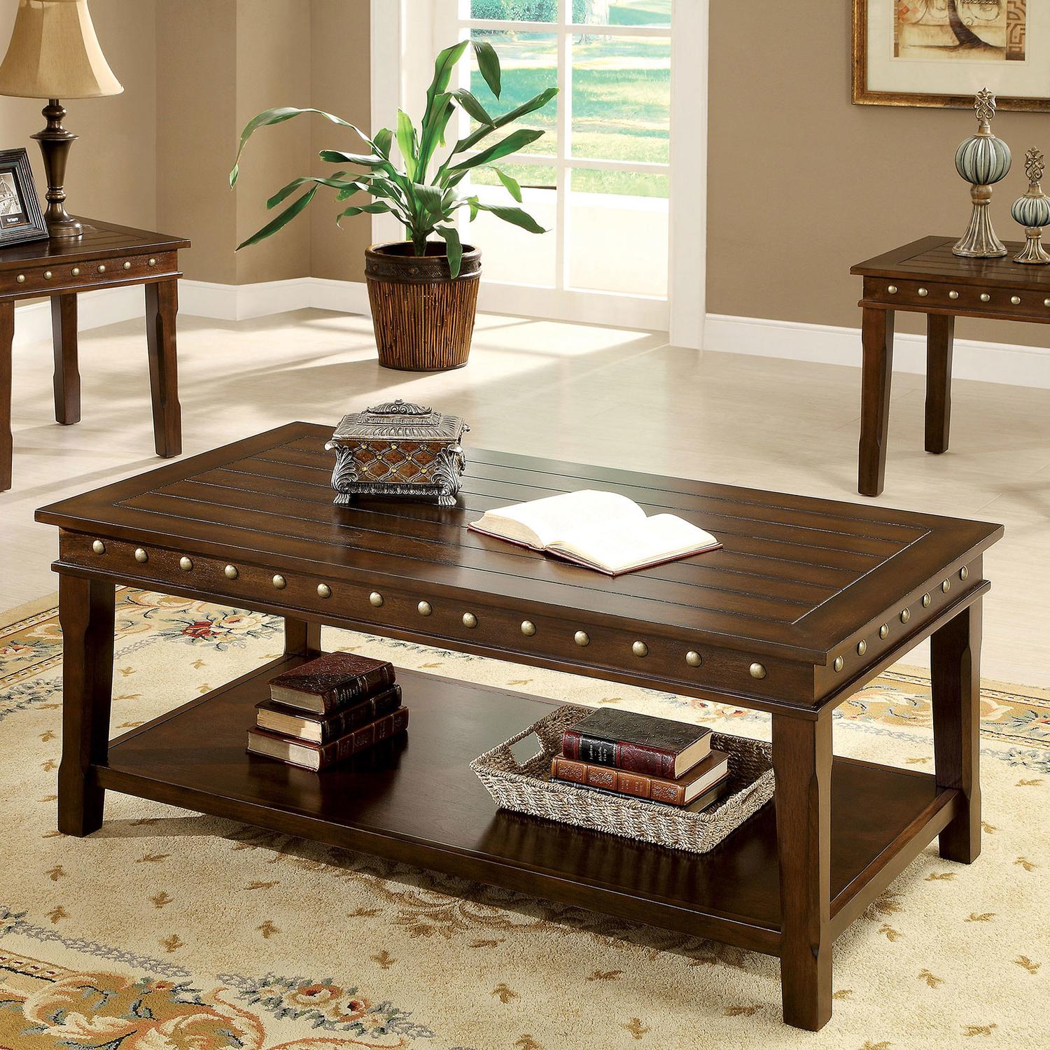 

    
Transitional Walnut Solid Wood Coffee Table Set 3pcs Furniture of America CM4630-3PK Fenwick
