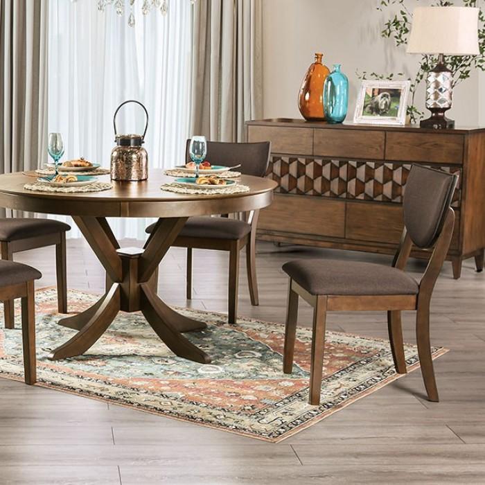 

    
Transitional Walnut Solid Wood Pedestal Base Dining Table Furniture of America FOA3787RT Marina
