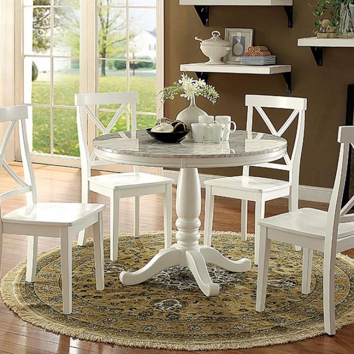 

    
Transitional White Faux Marble Round Dining Table Furniture of America CM3546RT Penelope
