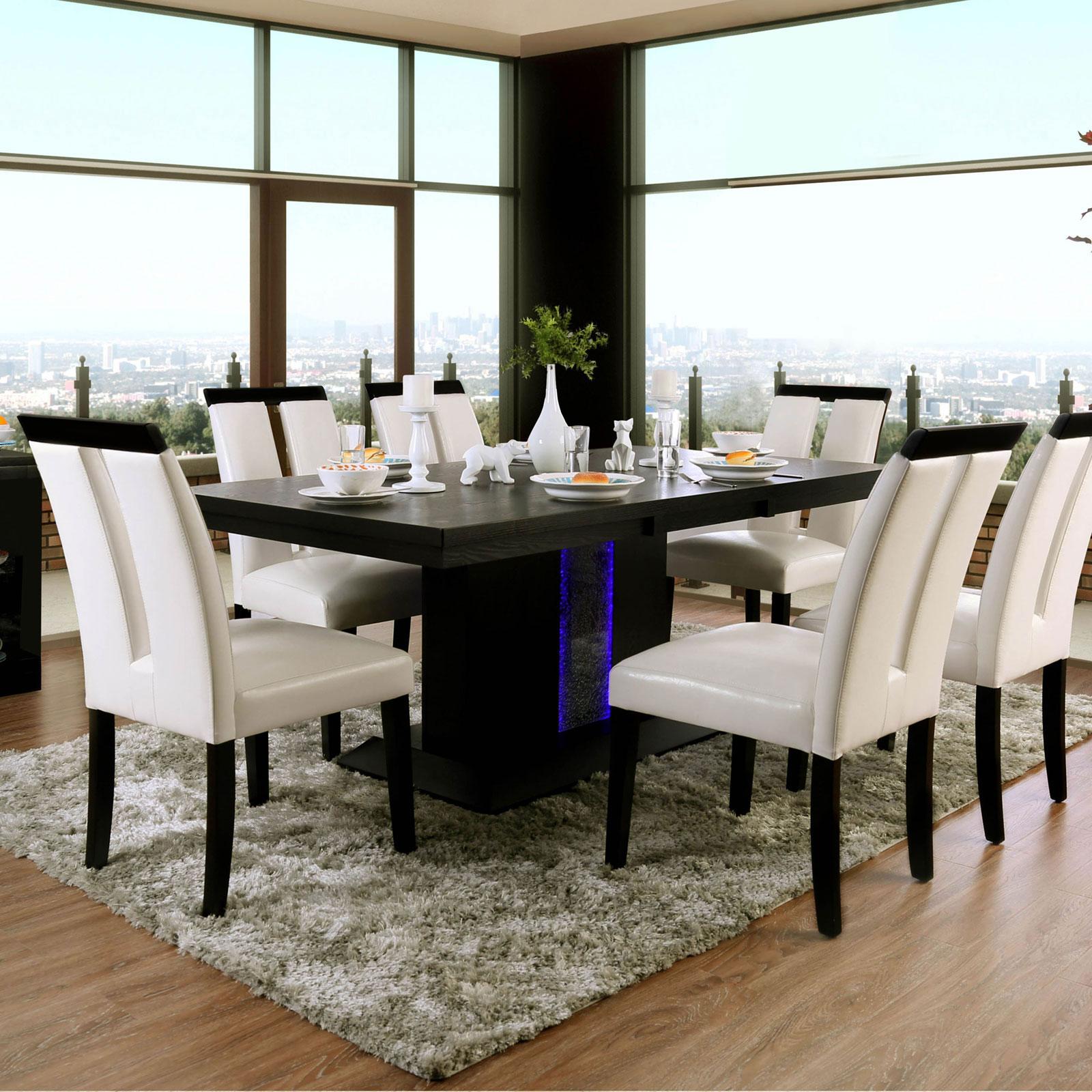 

    
Black Solid Wood Pedestal Base Dining Table EVANGELINE CM3394T FOA Contemporary
