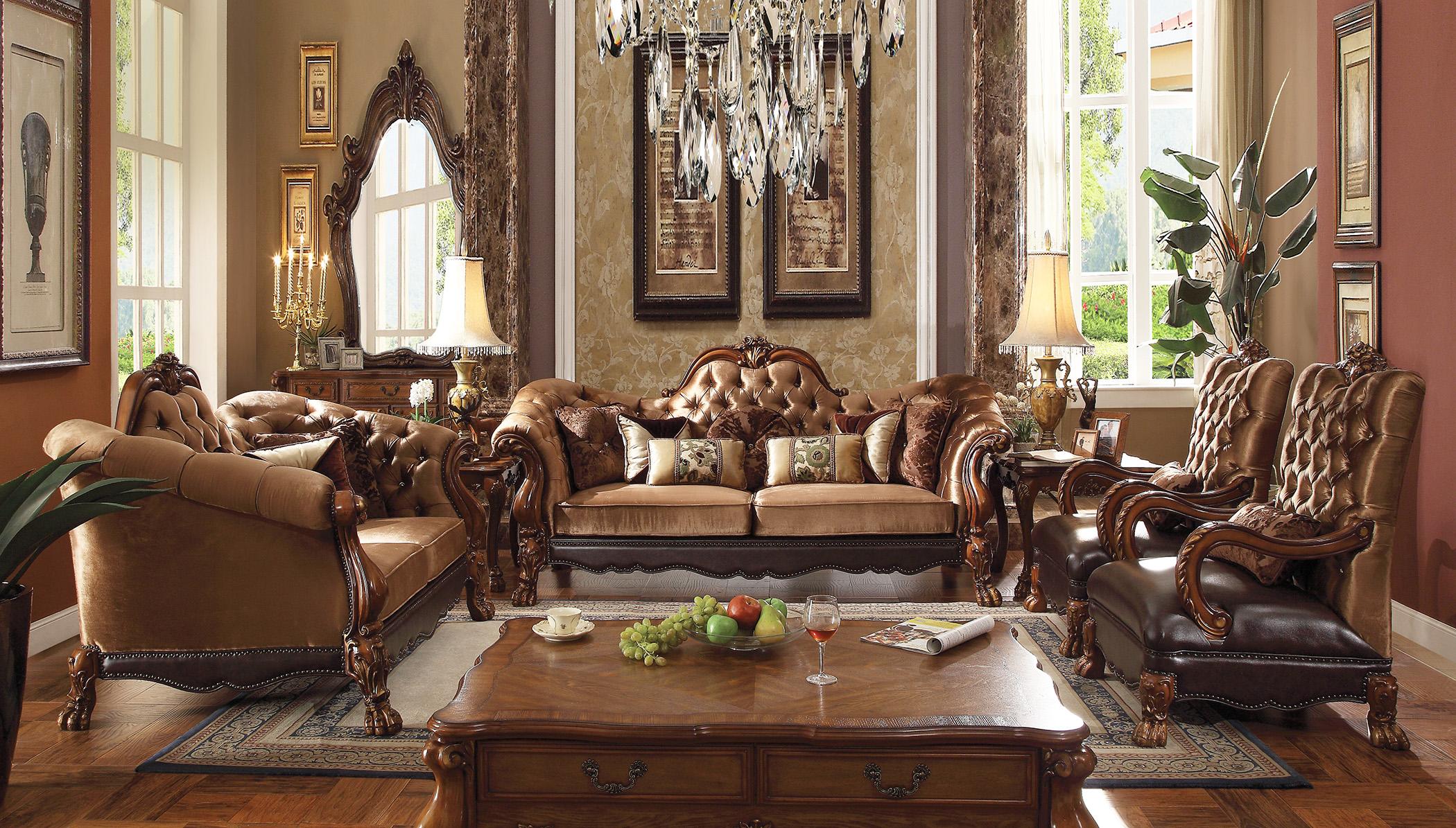 

    
Golden Brown & Cherry Oak Sofa Set 4P Victorian Traditional Dresden 52095 Acme
